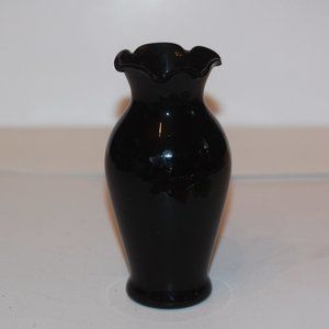 Ruffle Top Dark Purple Amethyst Glass Black Vase Vintage  Measures 5 1/4 x 2 1/2